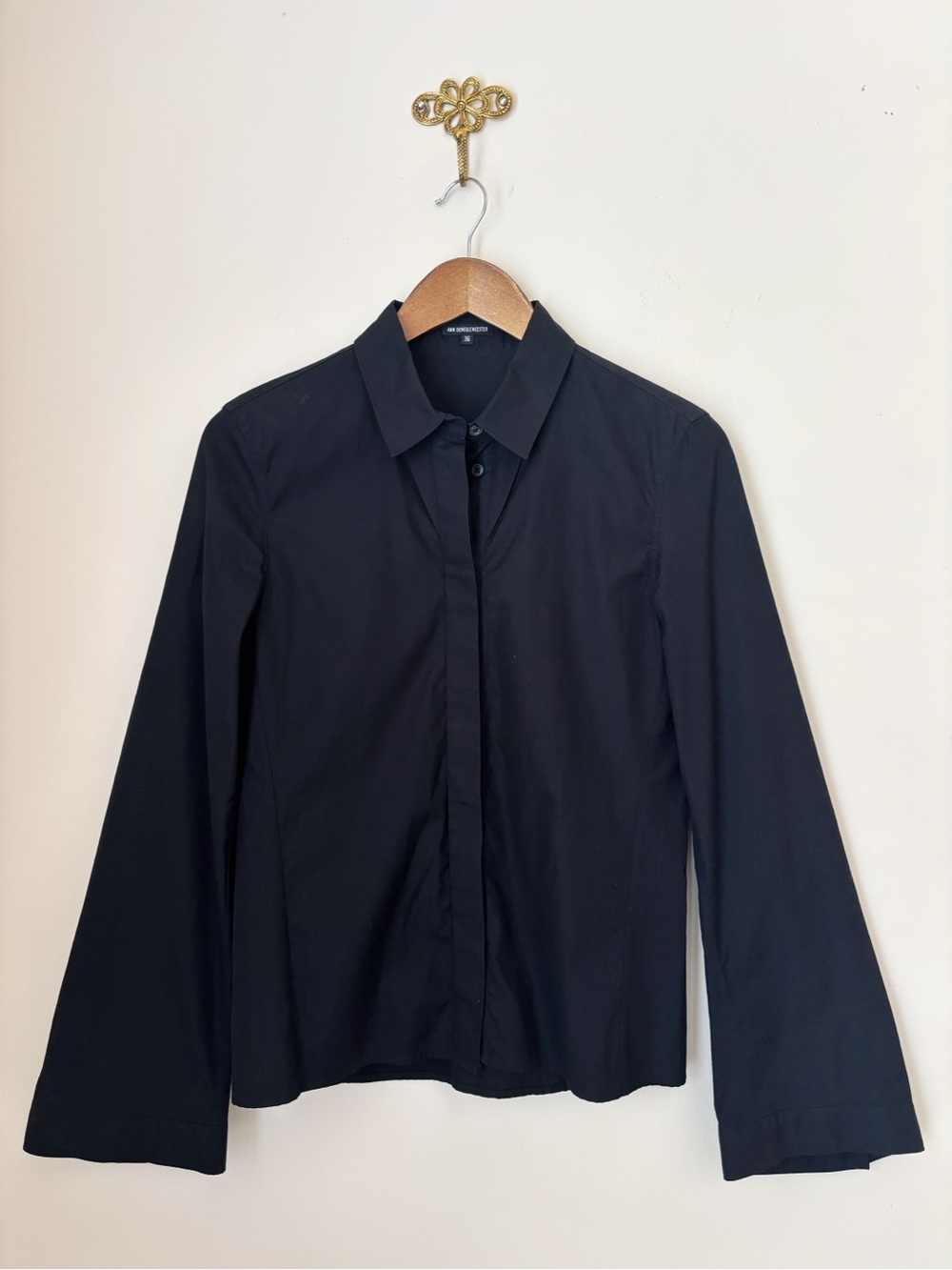 Ann Demeulemeester Black Button Down Shirt Sz 36 XXS